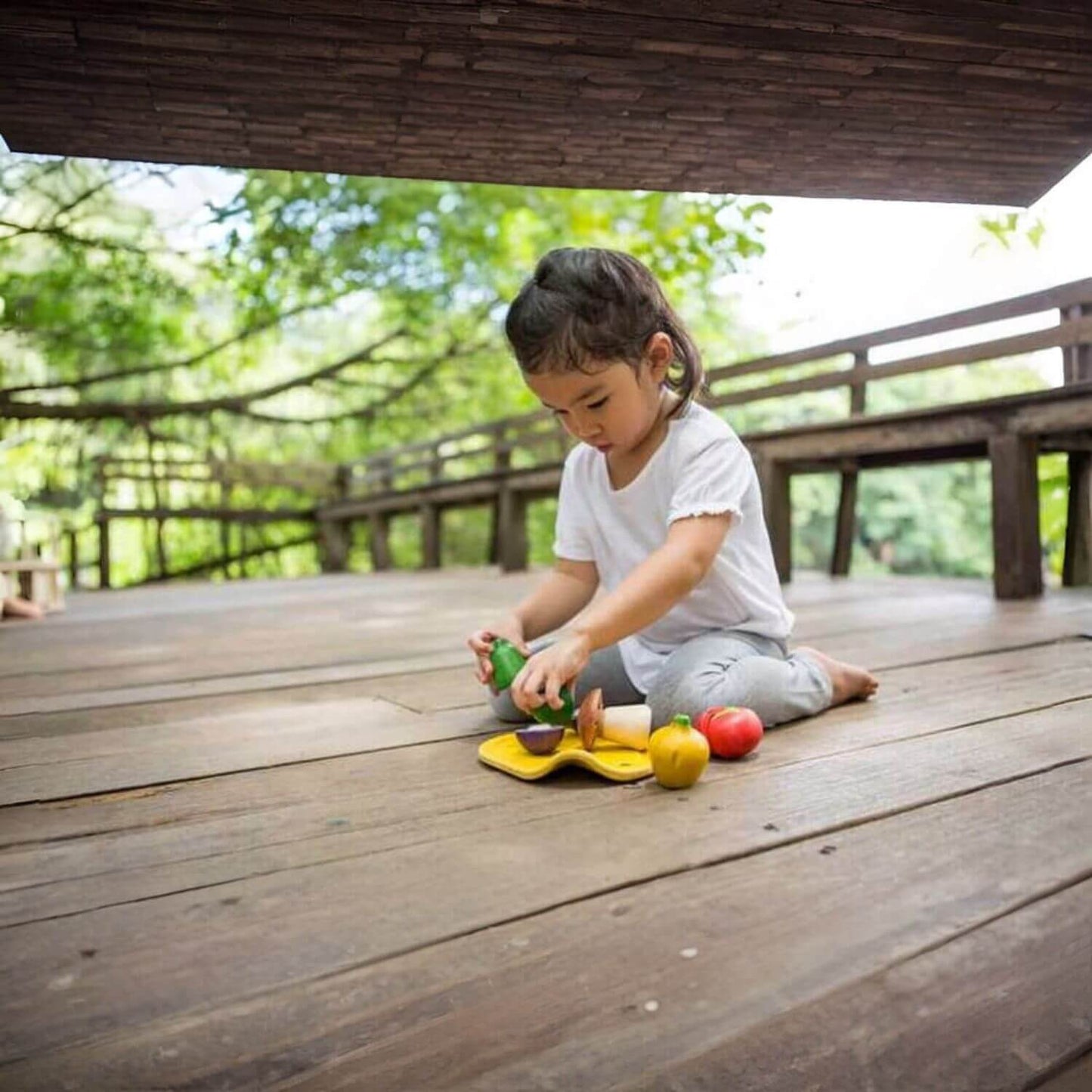 Girl Playing PlanToys Assorted Vegetables Set