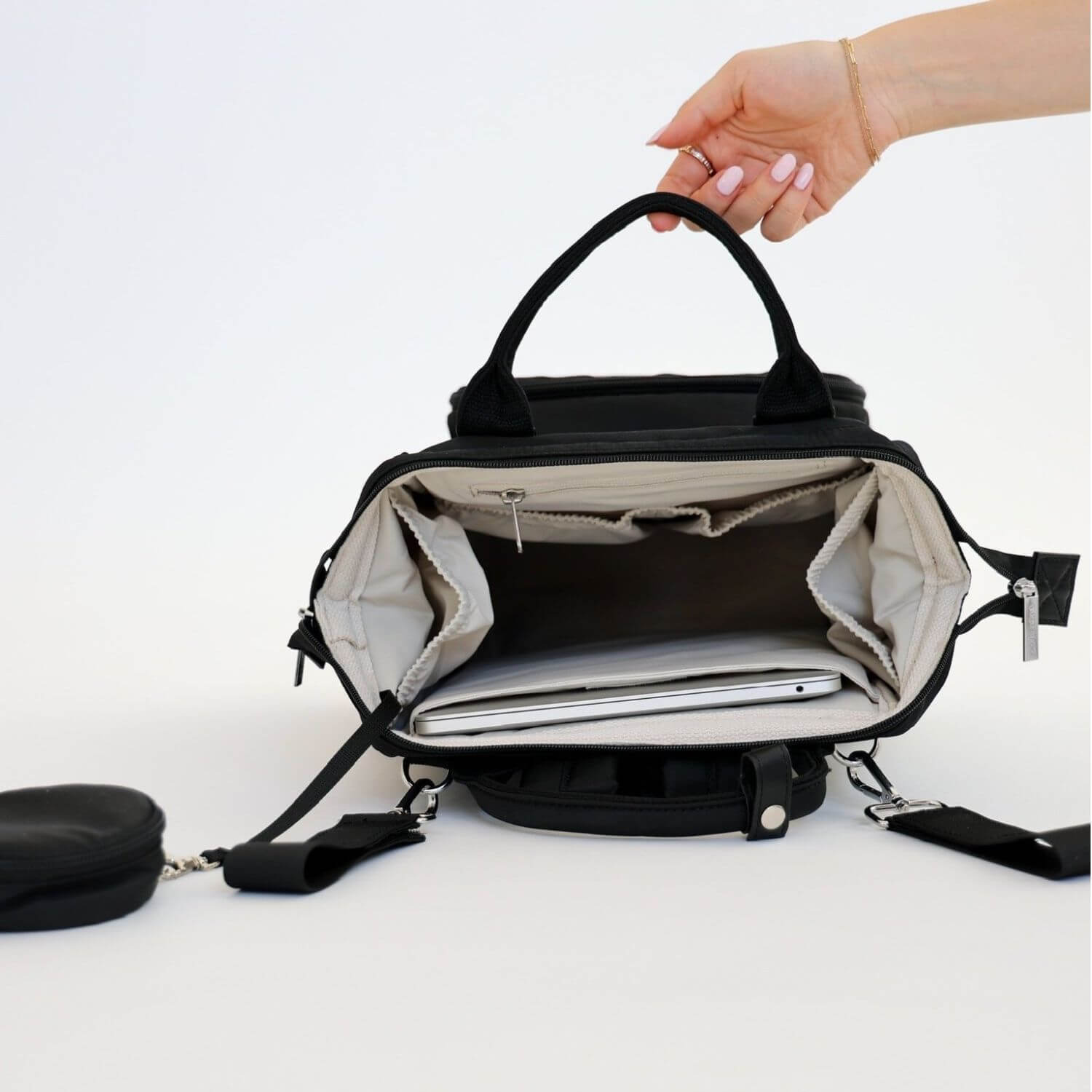 Top View of augustnoa Diaper Bag Black | Open