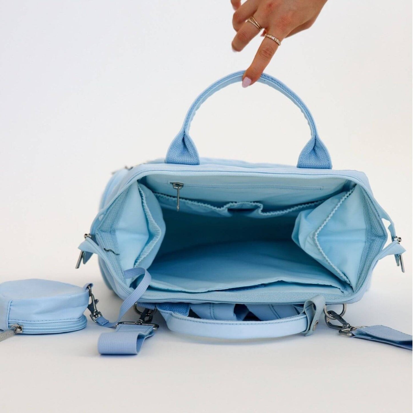 Top View of augustnoa Diaper Bag Blue | Open