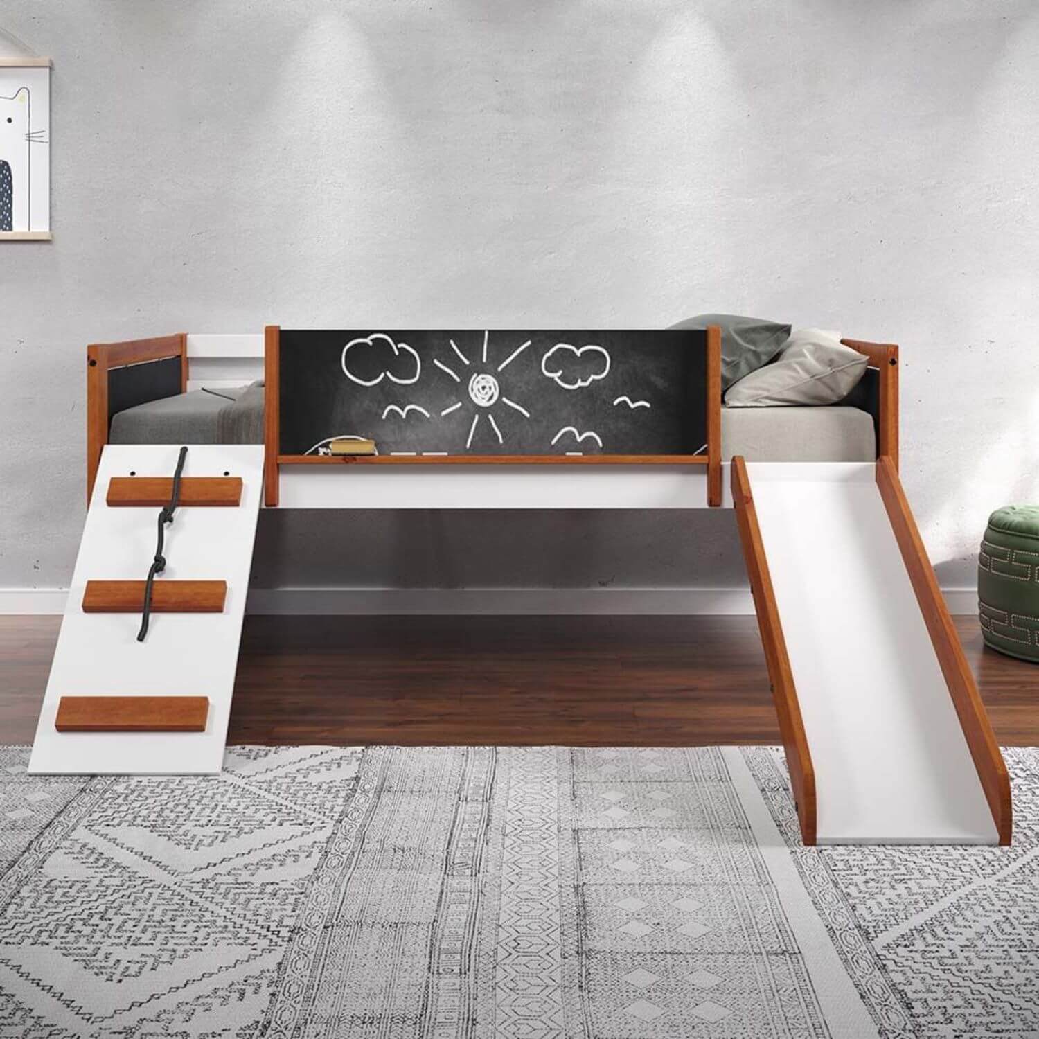 ACME Aurea Twin Loft Bed | Cherry Oak & White