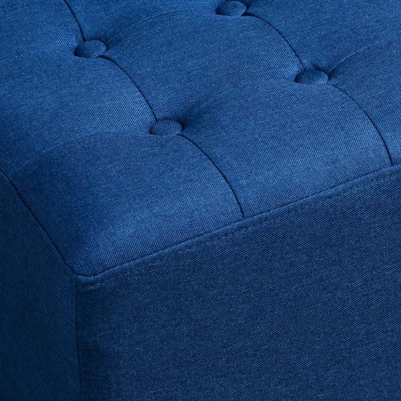 HOMCOM Tufted Ottoman | Blue Fabric Footrest Stool with Anti-Slip Pads