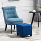 HOMCOM Tufted Ottoman | Blue Fabric Footrest Stool with Anti-Slip Pads