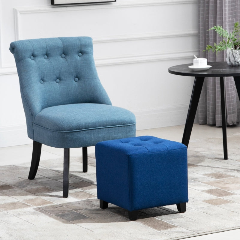 HOMCOM Tufted Ottoman | Blue Fabric Footrest Stool with Anti-Slip Pads