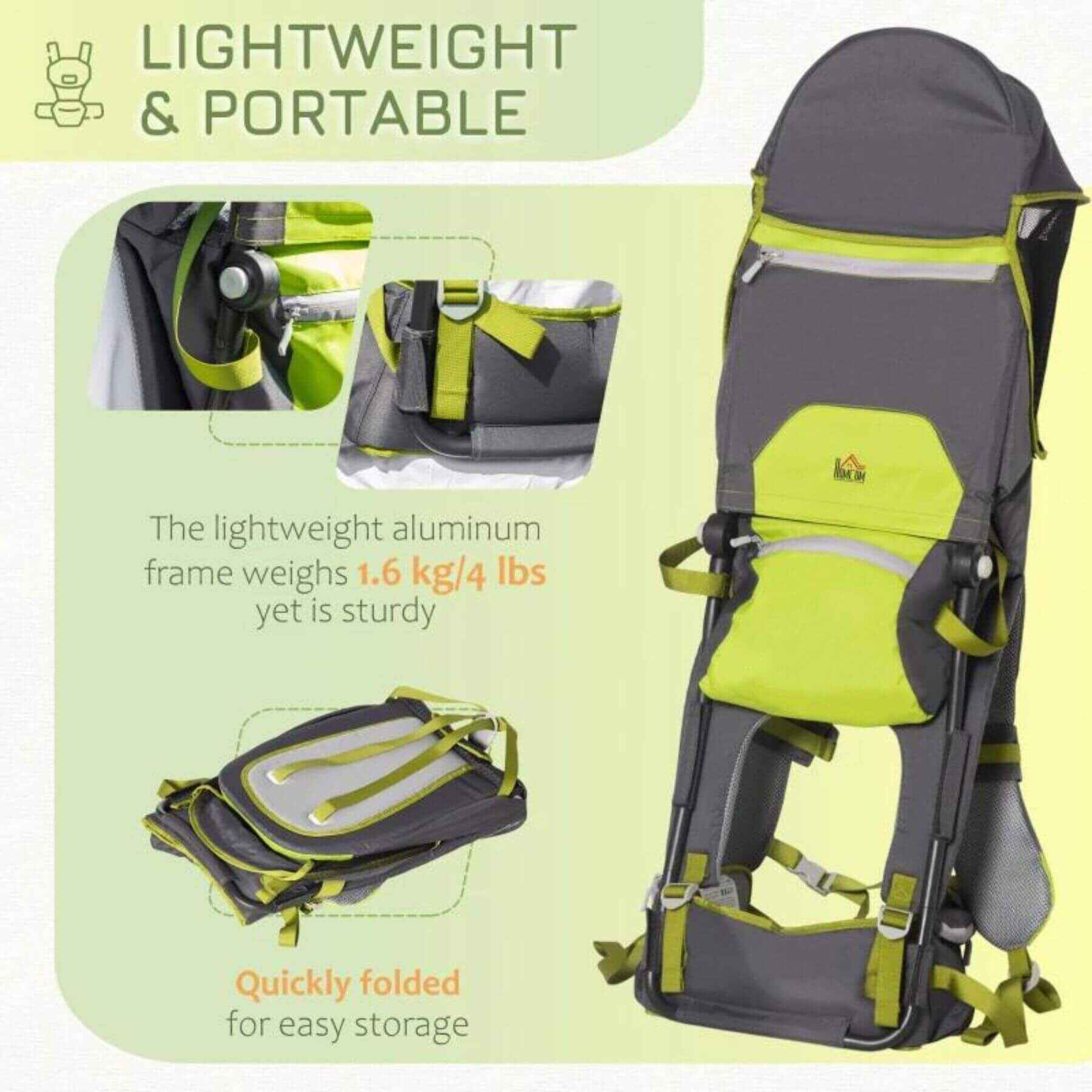 Detail of Qaba Baby Backpack Carrier for Hiking with Detachable Canopy Dark Gray