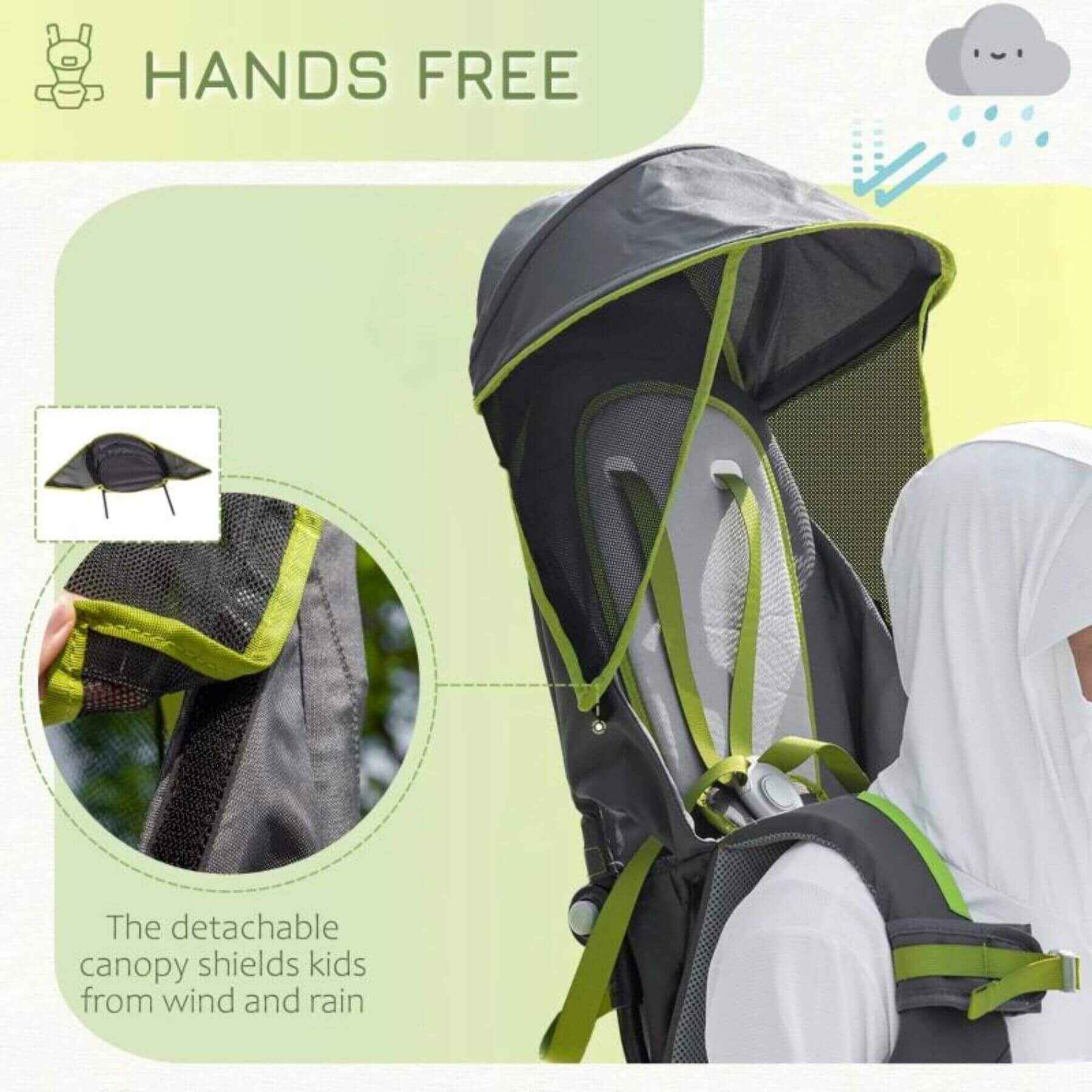 Detail of Qaba Baby Backpack Carrier for Hiking with Detachable Canopy Dark Gray