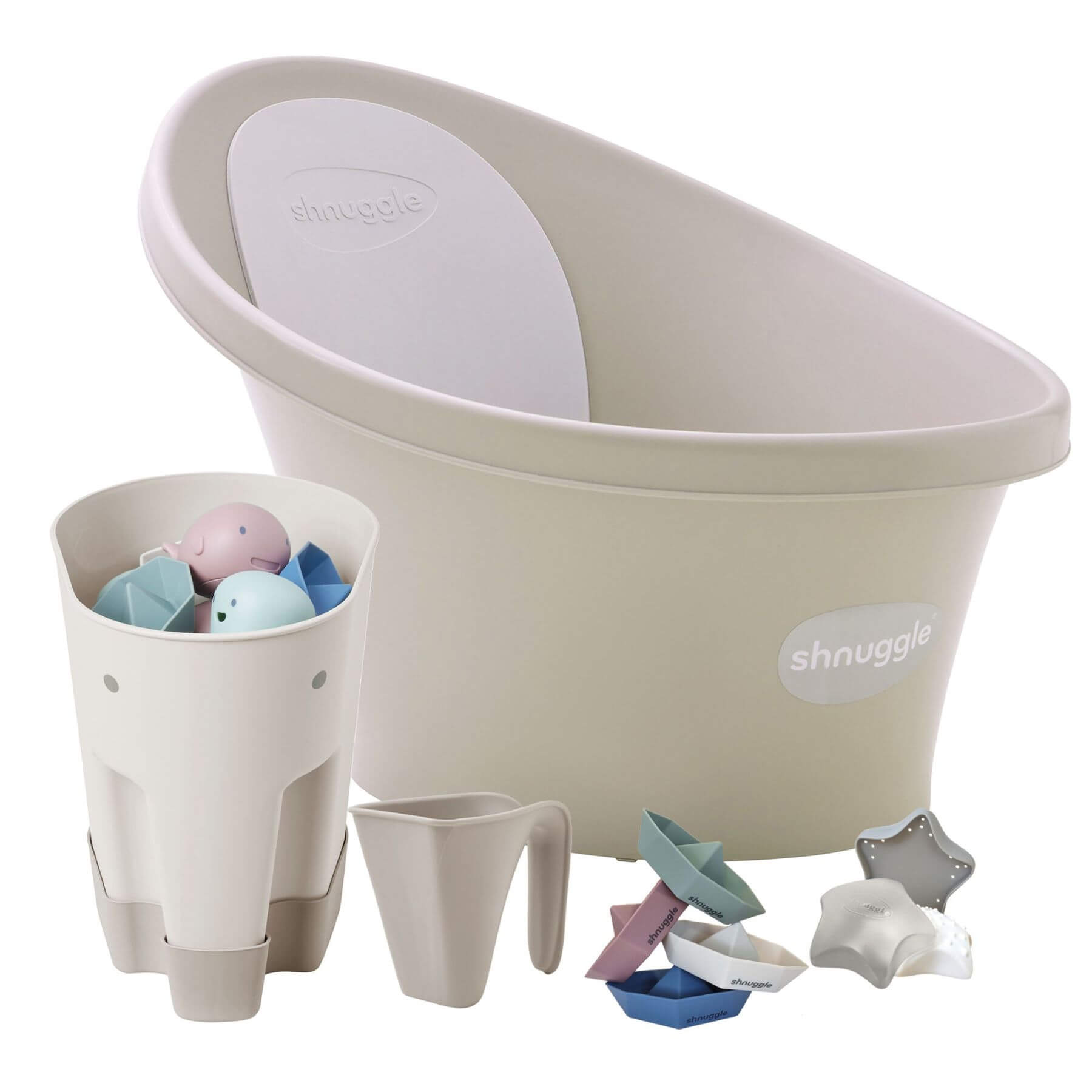 Shnuggle Newborn Bundle: Baby Bath & Accessories Bundle - Taupe