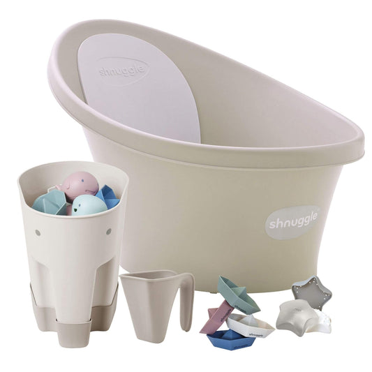 Shnuggle Newborn Bundle: Baby Bath & Accessories Bundle - Taupe
