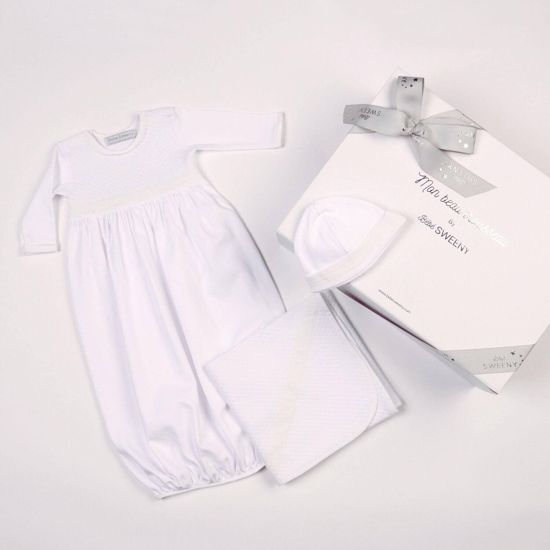 Bebe Sweeny Baby White Quilted Cotton Gown Set (3)
