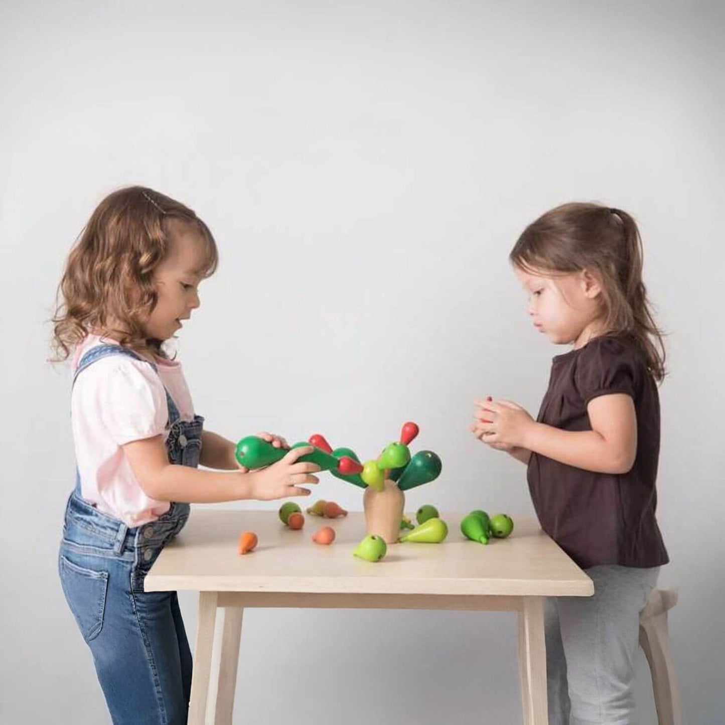 Two Girls Playing PlanToys Balancing Cactus