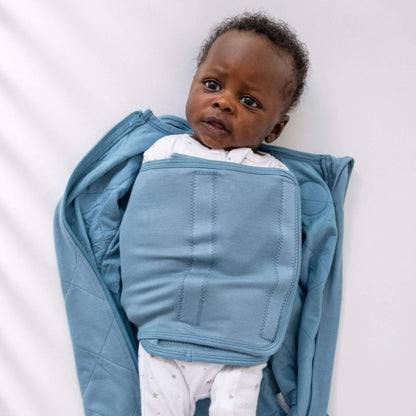 Baby wearing Dreamland Baby Bamboo Classic Swaddle - Blue
