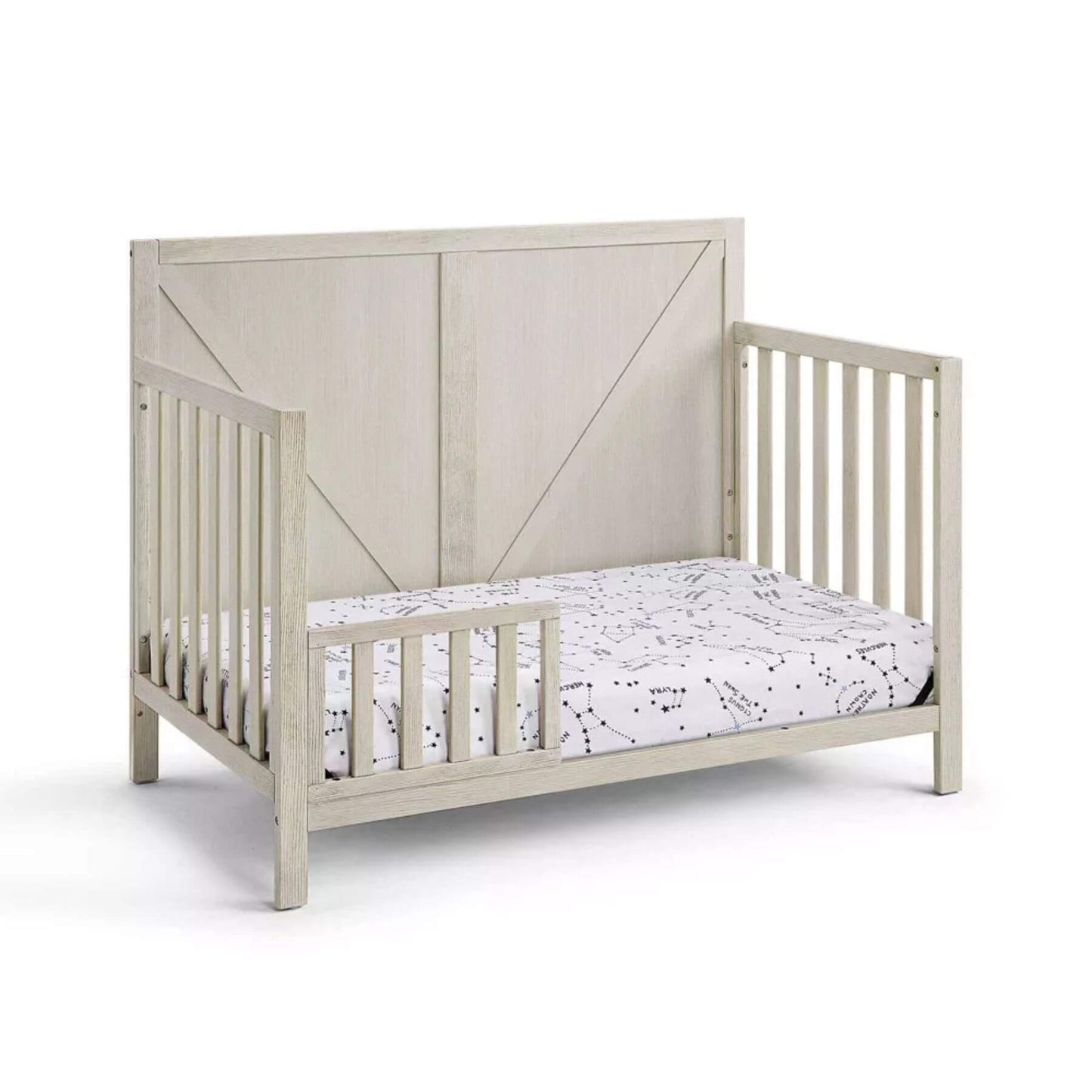 Barnside 4-in-1 Convertible Crib Washed Gray converted to toddler bed