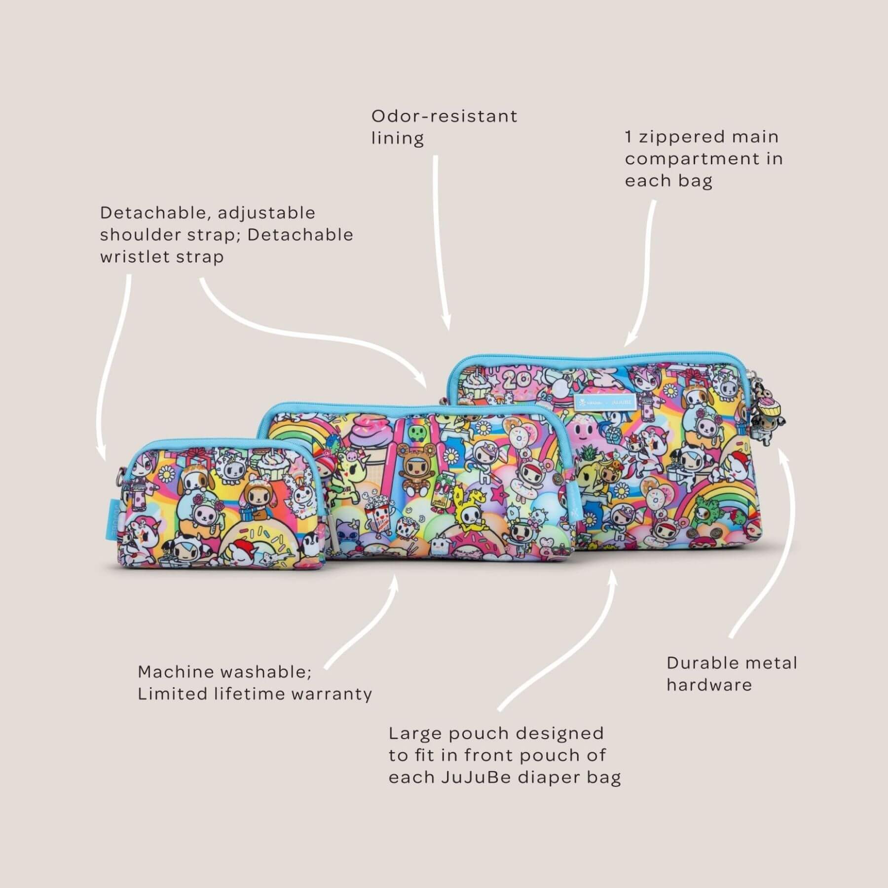tokidoki Be Set 3-Piece Pouch Set and features labeled