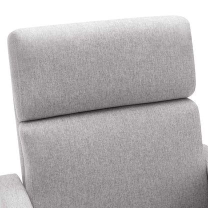 Gray upholstered chair with a headrest on a white background