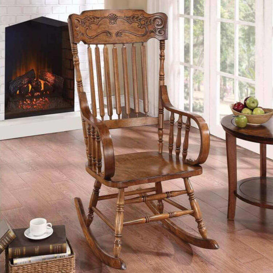 Benjara Antique Style Nursery Rocking Chair | Warm Brown