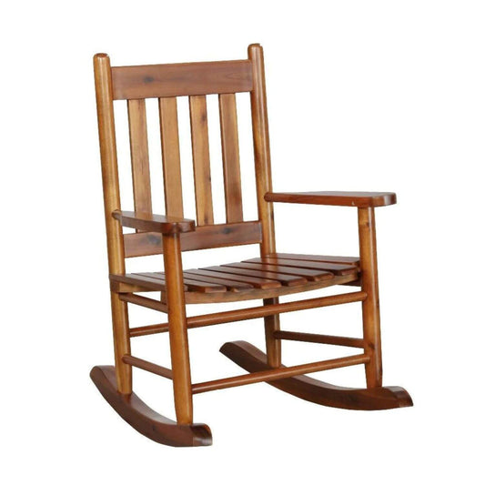 Benjara Rocking Chair with Slatted Design Back and Seat | Brown