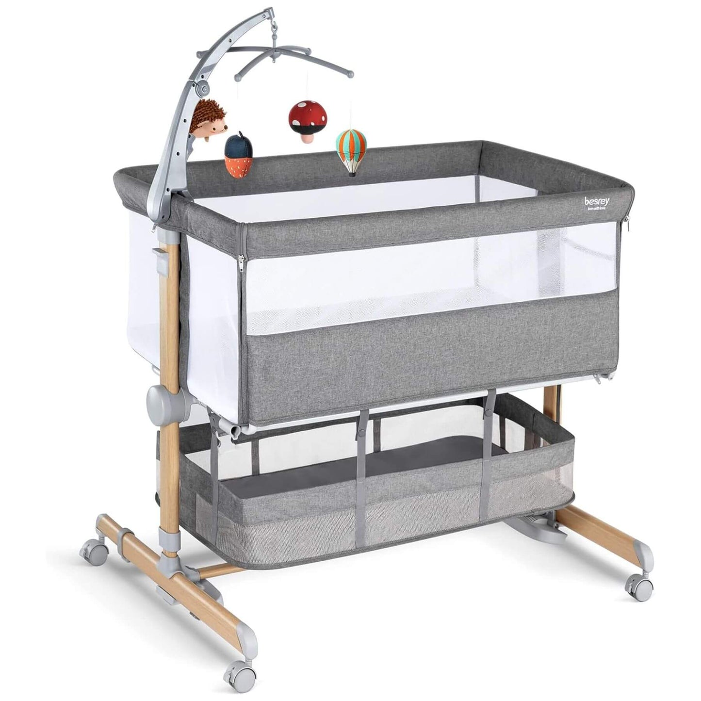 Besrey 3-in-1 Newborn Bedside Crib with Mobile Toy Hanger