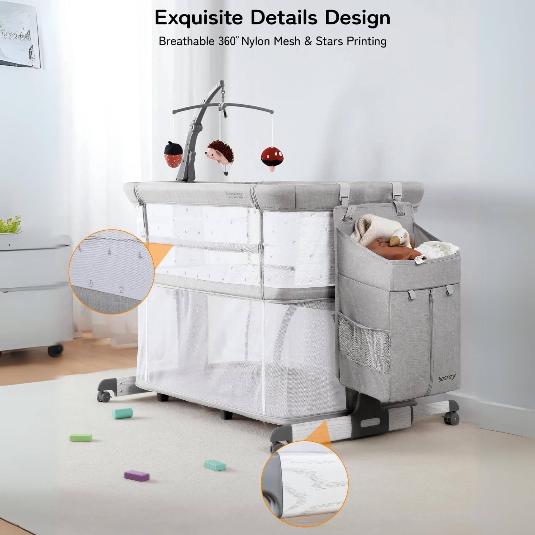 Besrey 5-in-1 Baby Bassinet Bedside Sleeper