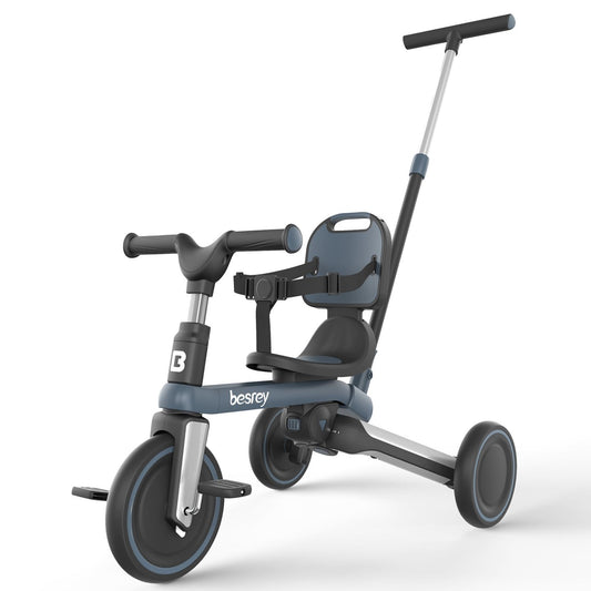 Besrey 5-in-1 Toddler Tricycle with Backrest Gray