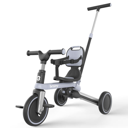 Besrey 5-in-1 Toddler Tricycle with Backrest Light Grey