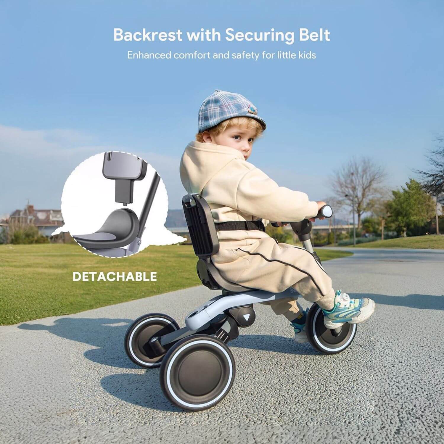 Kid Riding Besrey 5-in-1 Toddler Tricycle with Sunshade and Backrest Light Gray