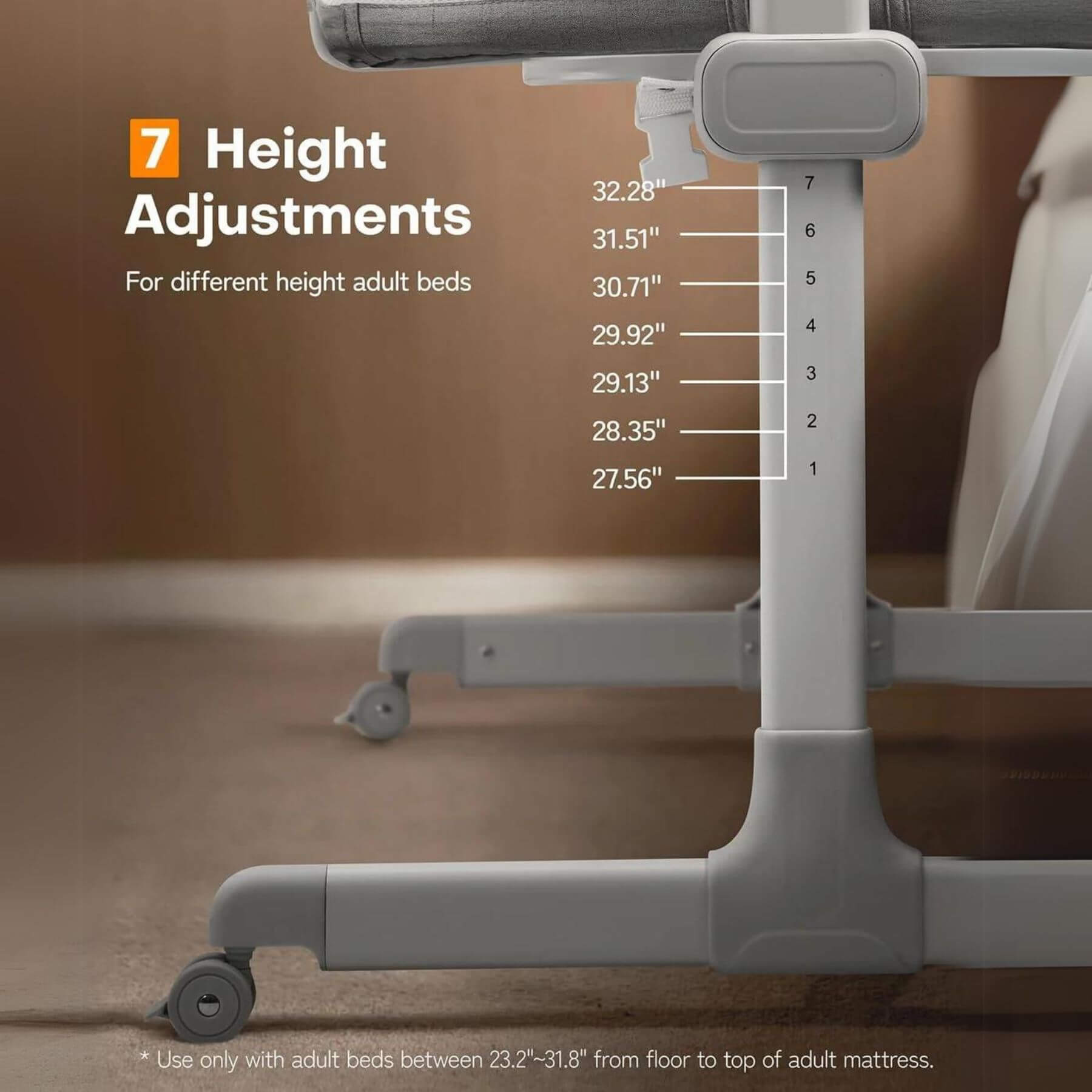 Detail View of Besrey Bedside Crib 7 Height Adjustable