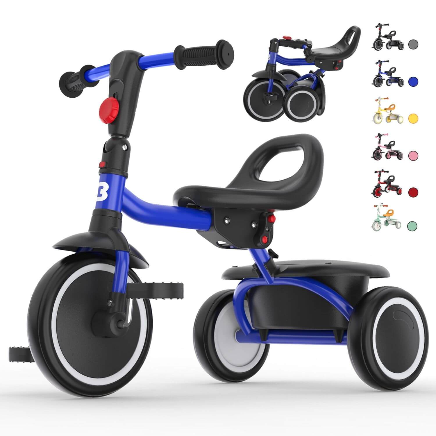 Besrey Foldable Toddler Tricycle with Handlebar Bell Blue