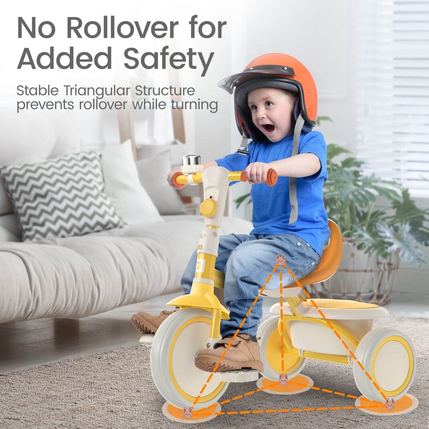 Kid Riding Besrey Foldable Toddler Tricycle with Handlebar Bell Yellow