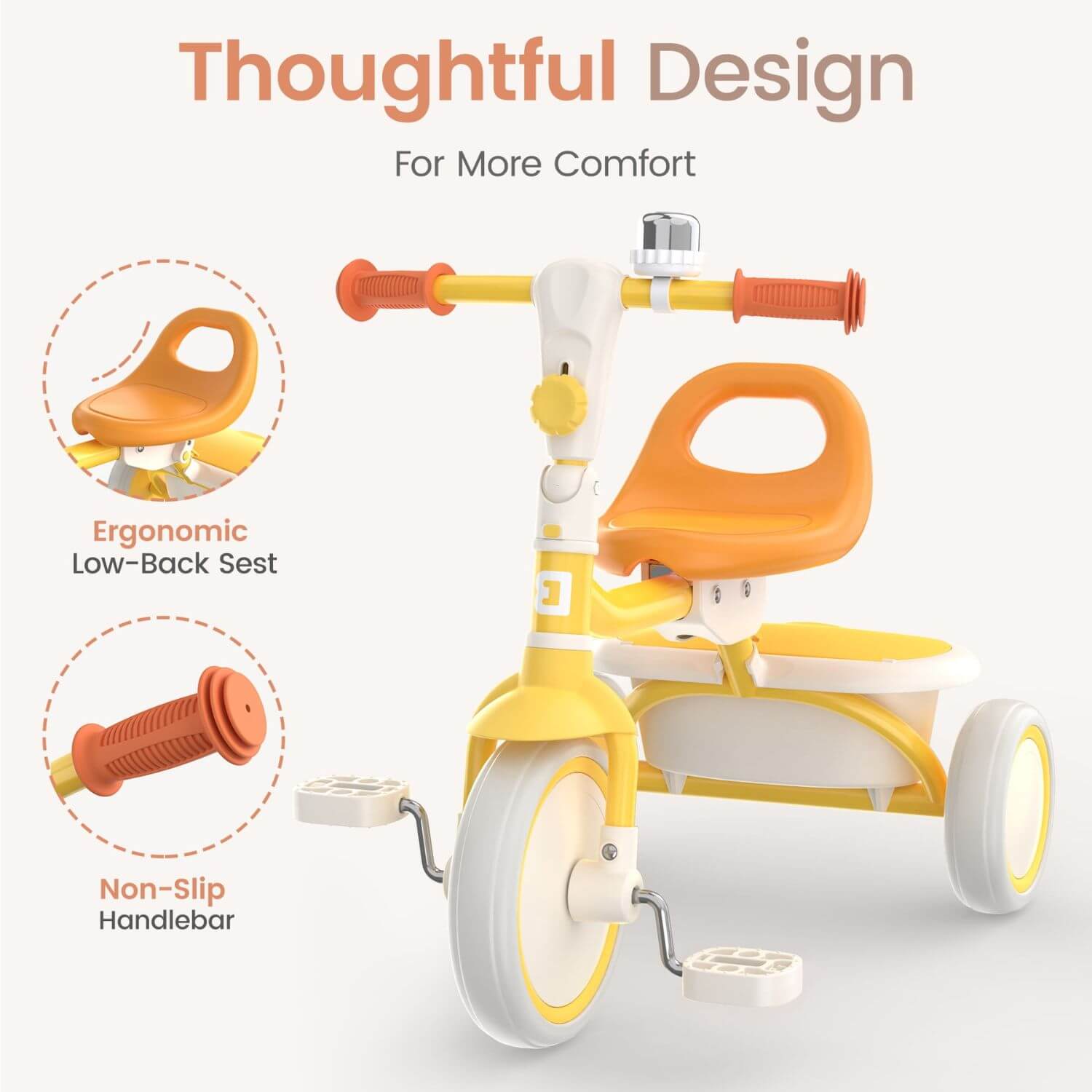 Besrey Foldable Toddler Tricycle with Handlebar Bell Yellow