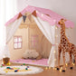 Besrey Kids Playhouse 2-in-1 with Padded Mat and String Lights Pink