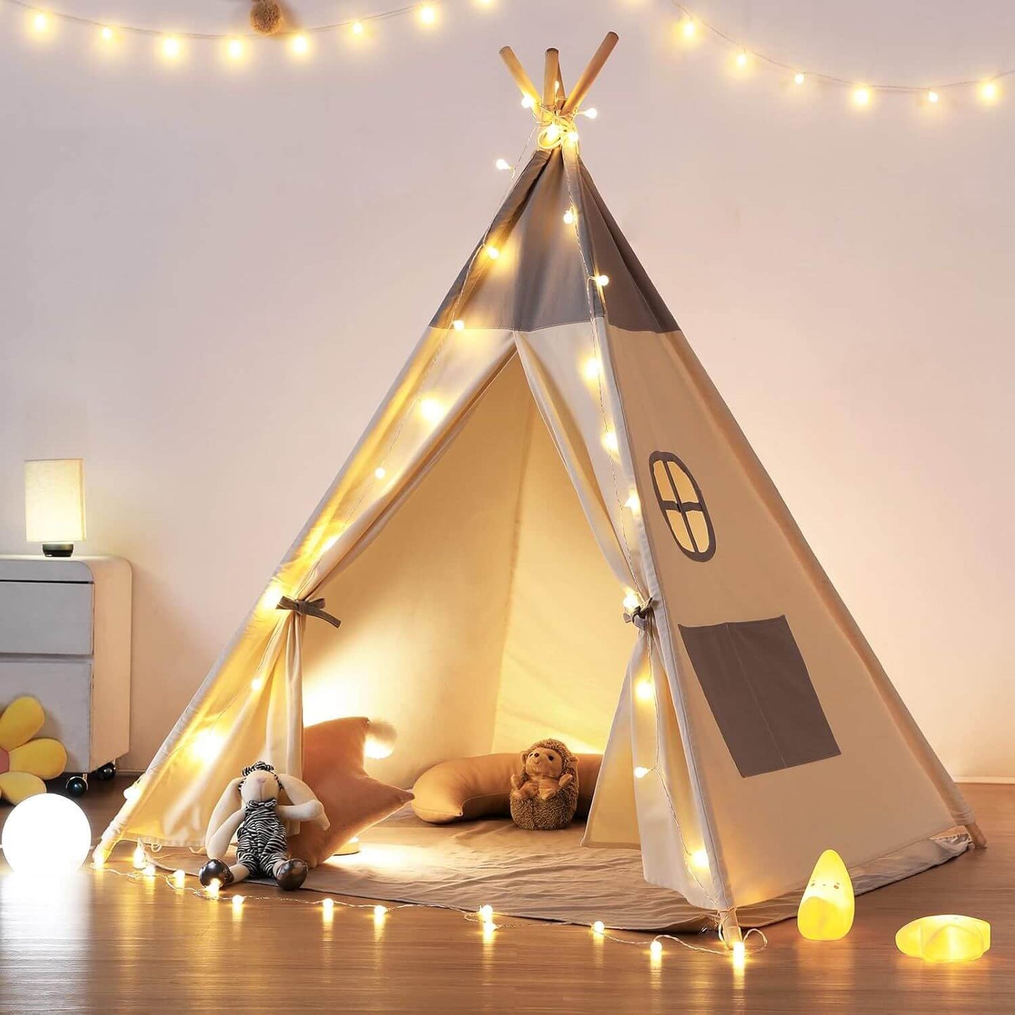 Besrey Teepee Tent for Kids with Padded Mat & Light Gray