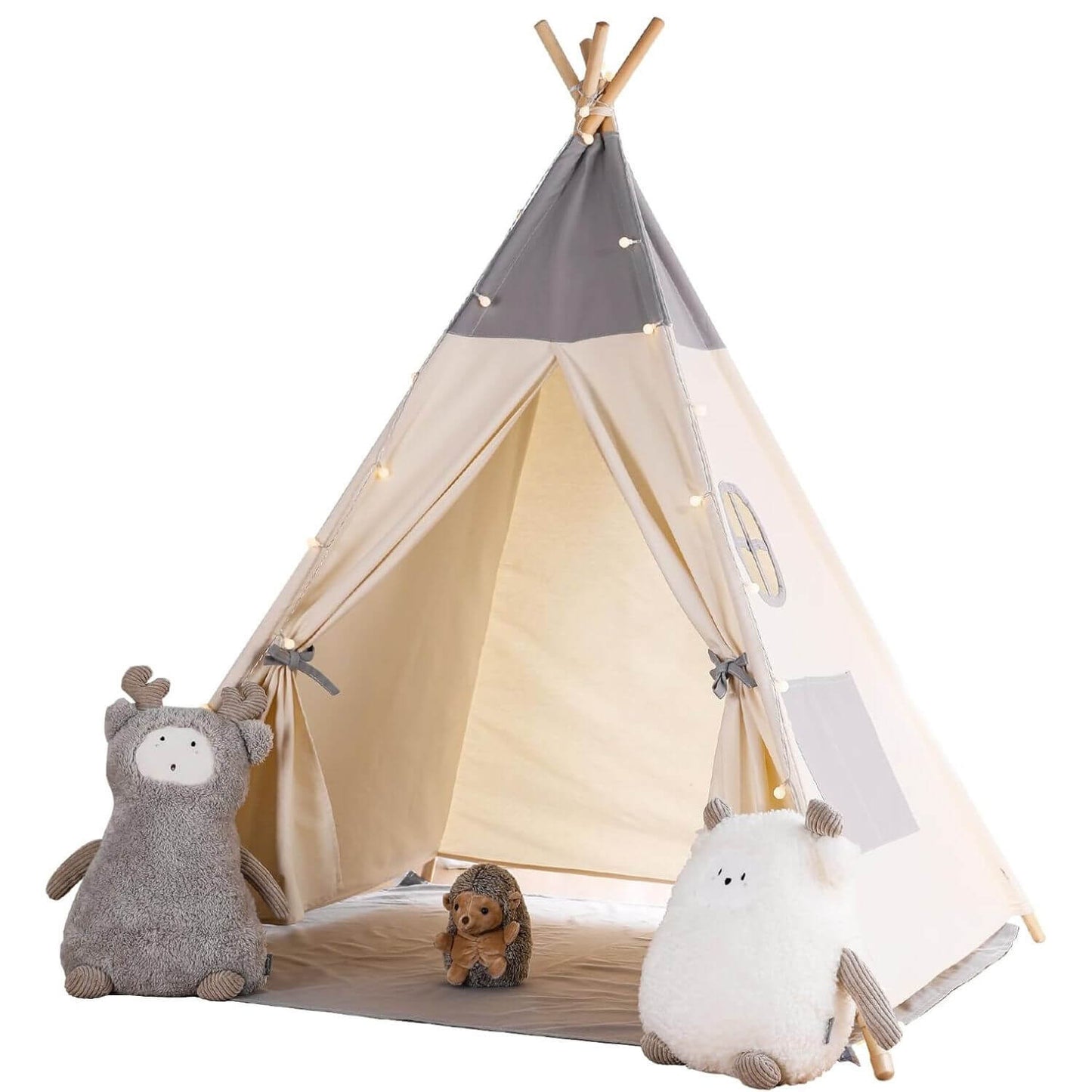 Besrey Teepee Tent for Kids with Padded Mat & Light Gray