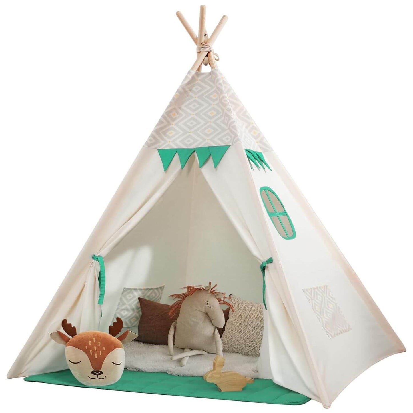 Besrey Teepee Tent for Kids with Padded Mat & Light Green