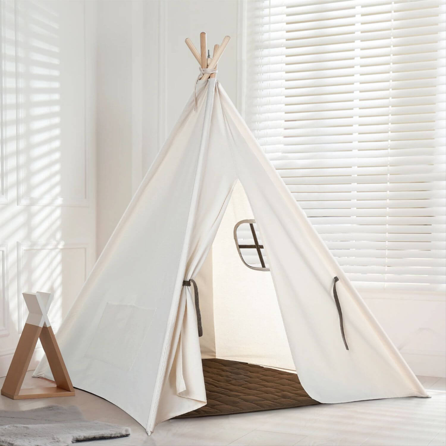 Besrey Teepee Tent for Kids with Padded Mat & Light Off-White