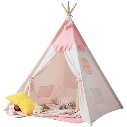 Besrey Teepee Tent for Kids with Mat & Light Pink