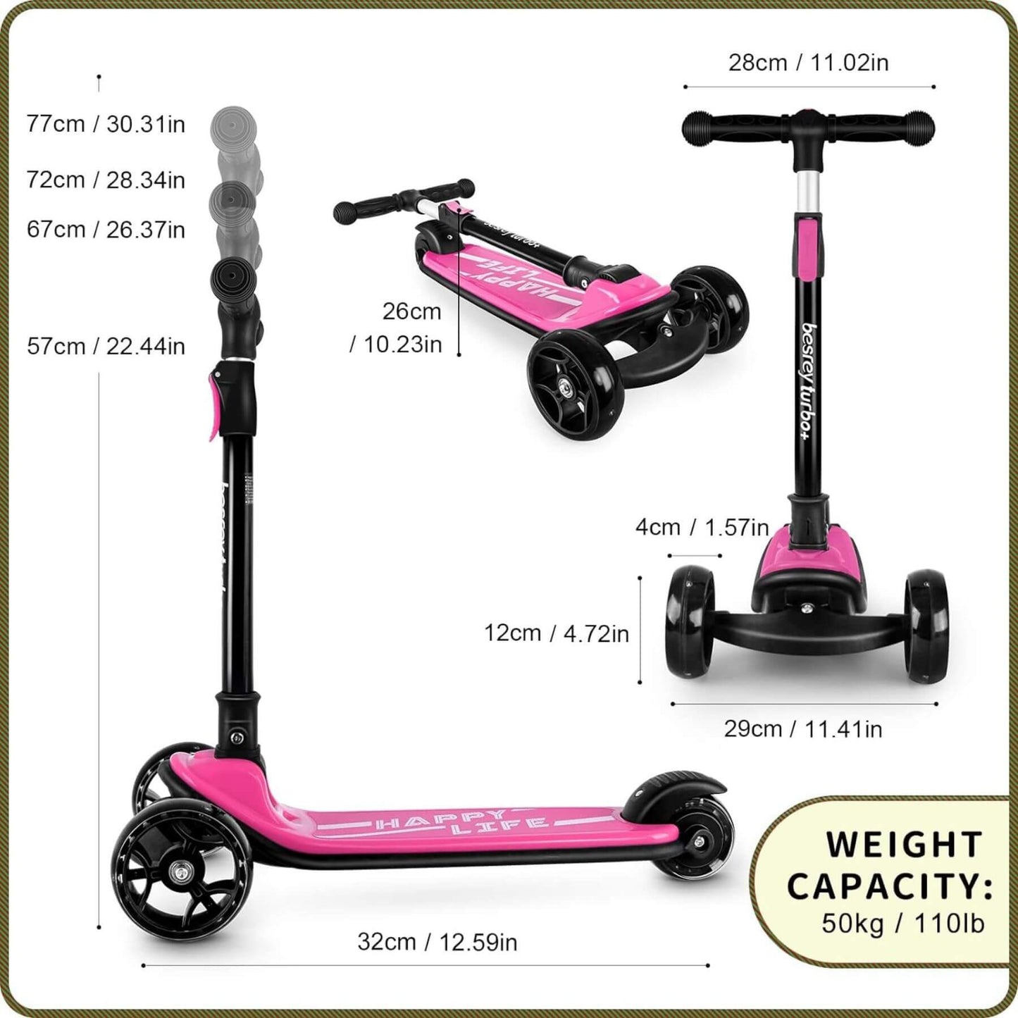 Dimensions of Besrey Toddler 3-Wheel Scooter