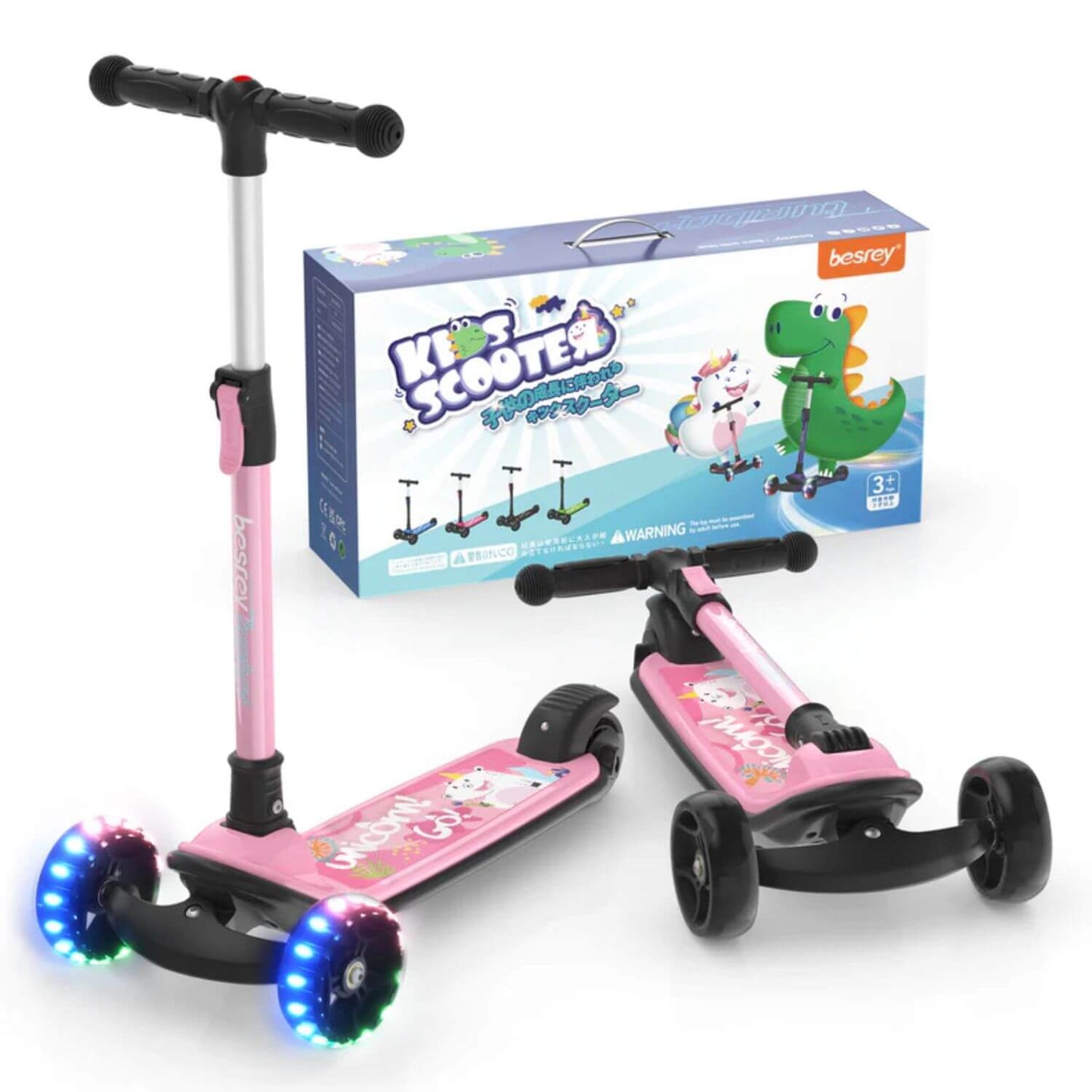 Besrey Toddler 3-Wheel Scooter for Kids Light Pink