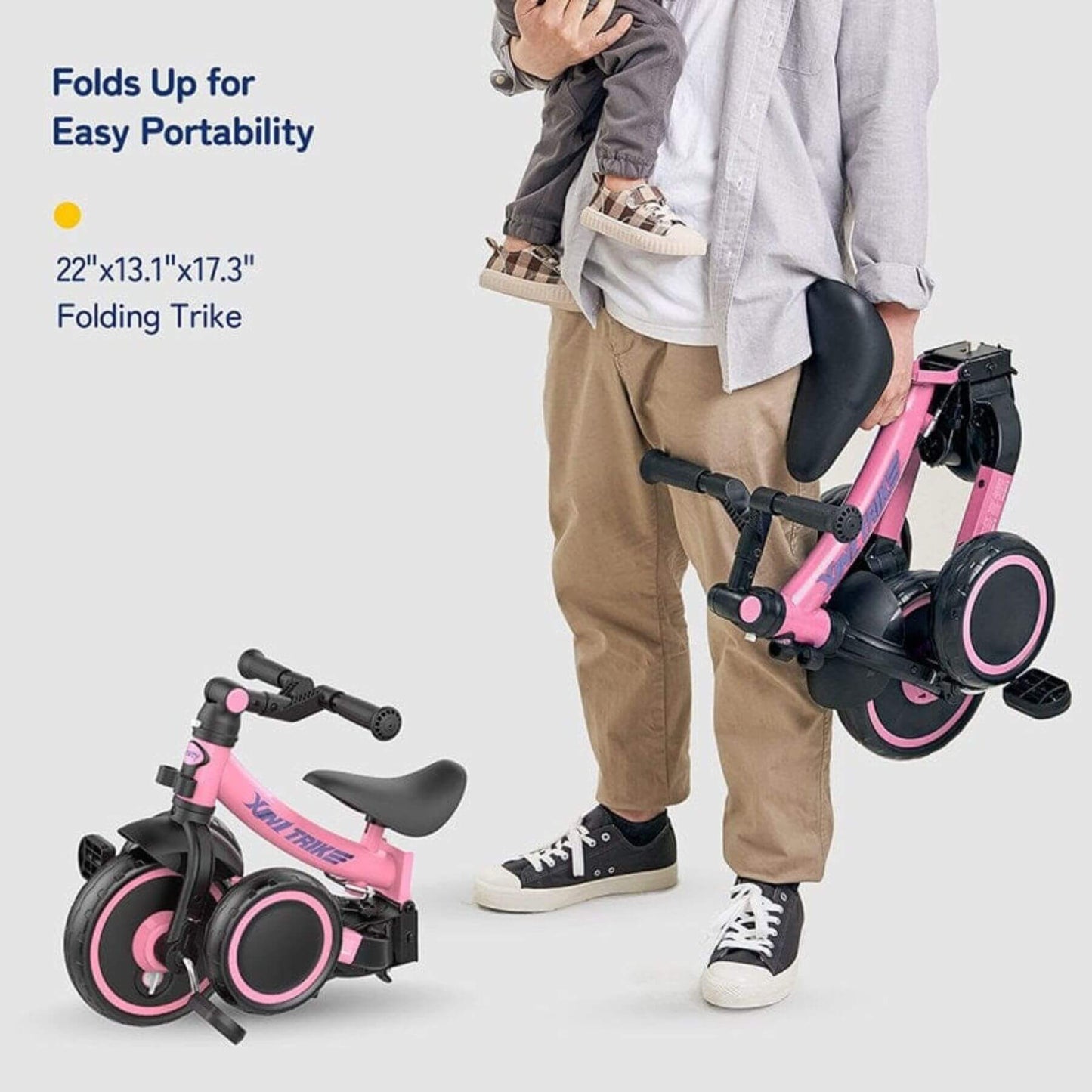 Parent Carrying Folded Besrey Toddler 7-in-1 Trike Tricycle