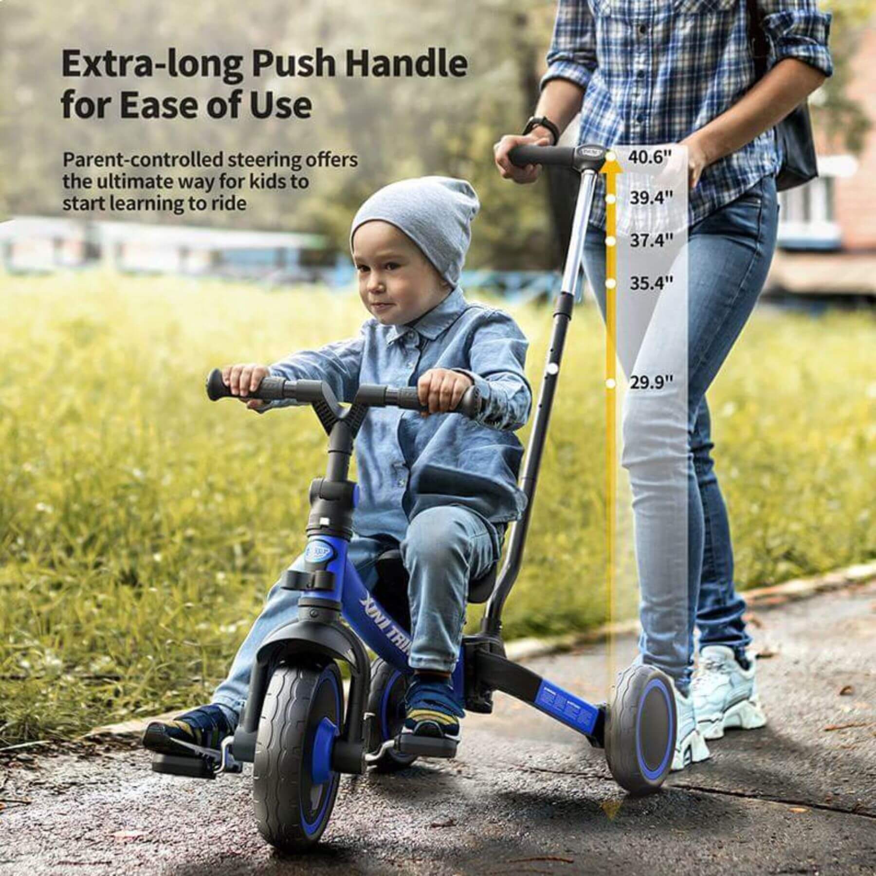 Boy Riding on Besrey Toddler 7-in-1 Trike Tricycle