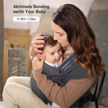 Woman holding a baby in Besrey Baby Wraps Carrier for Newborn with text about intimate bonding.