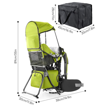 Besrey Baby Backpack Carrier with Safety 3-Height Seat and dimensions displayed