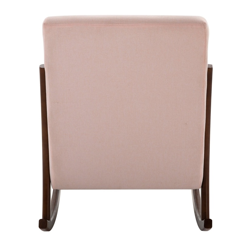 HOMCOM Upholstered Nursery Rocking Armchair | Wood Base & Linen Fabric Seat | Pink