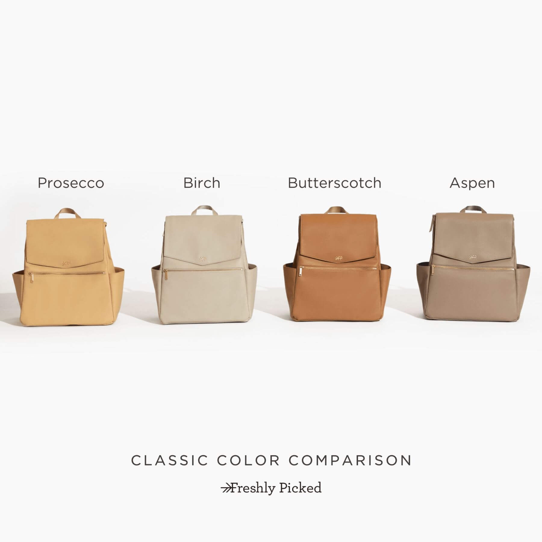 Four Freshly Picked Birch Classic Diaper Bag II in different colors