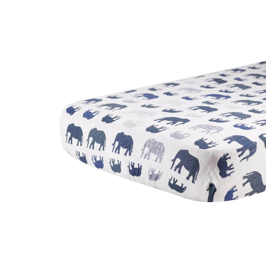 Newcastle Classics Blue Elephant Cotton Muslin Crib Sheet