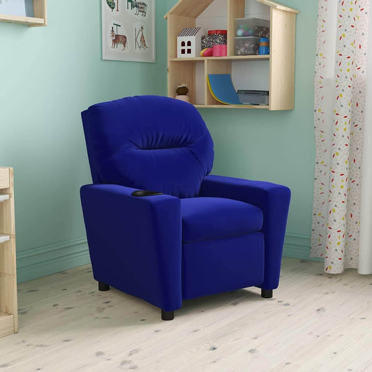 Flash Furniture Contemporary Blue Microfiber Kids Recliner w/ Cup Holder
