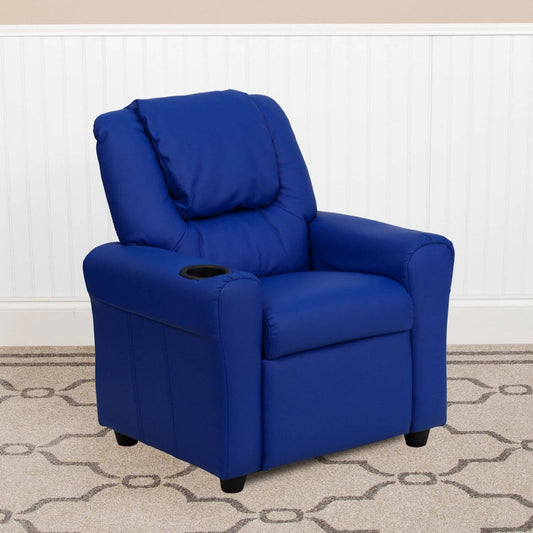 Flash Furniture Contemporary Blue Vinyl Kids Recliner | Cup Holder and Headrest