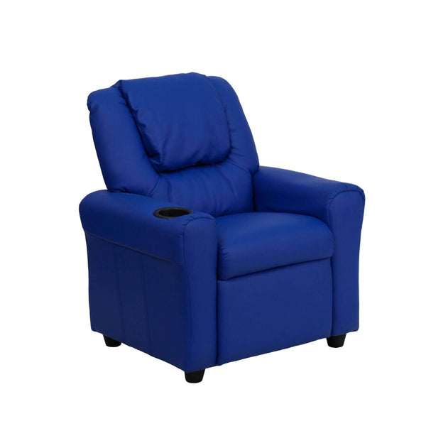 Flash Furniture Contemporary Blue Vinyl Kids Recliner | Cup Holder and Headrest