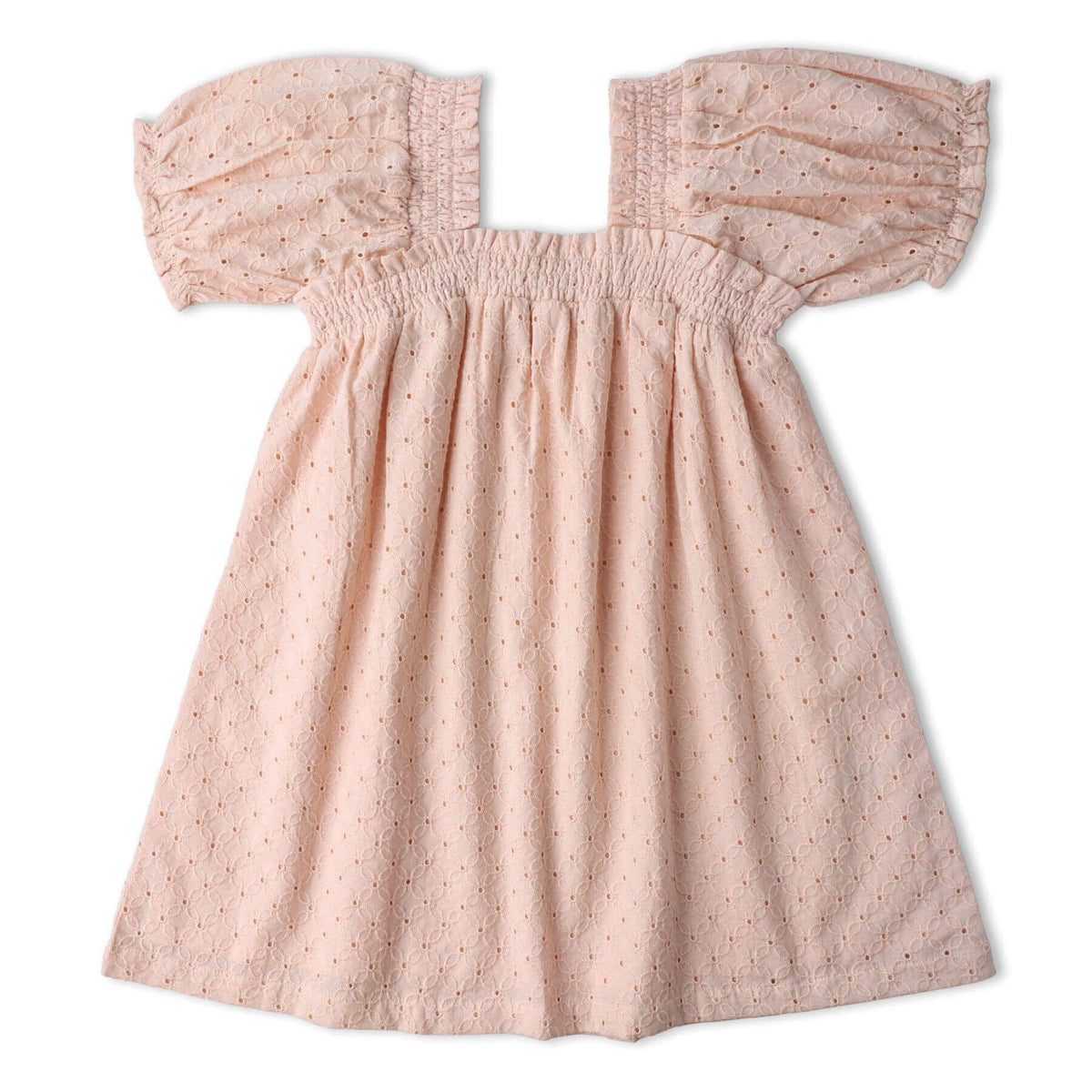 Makemake Organics Organic Eyelet Bubble Sleeve Dress - Blush Eyelet