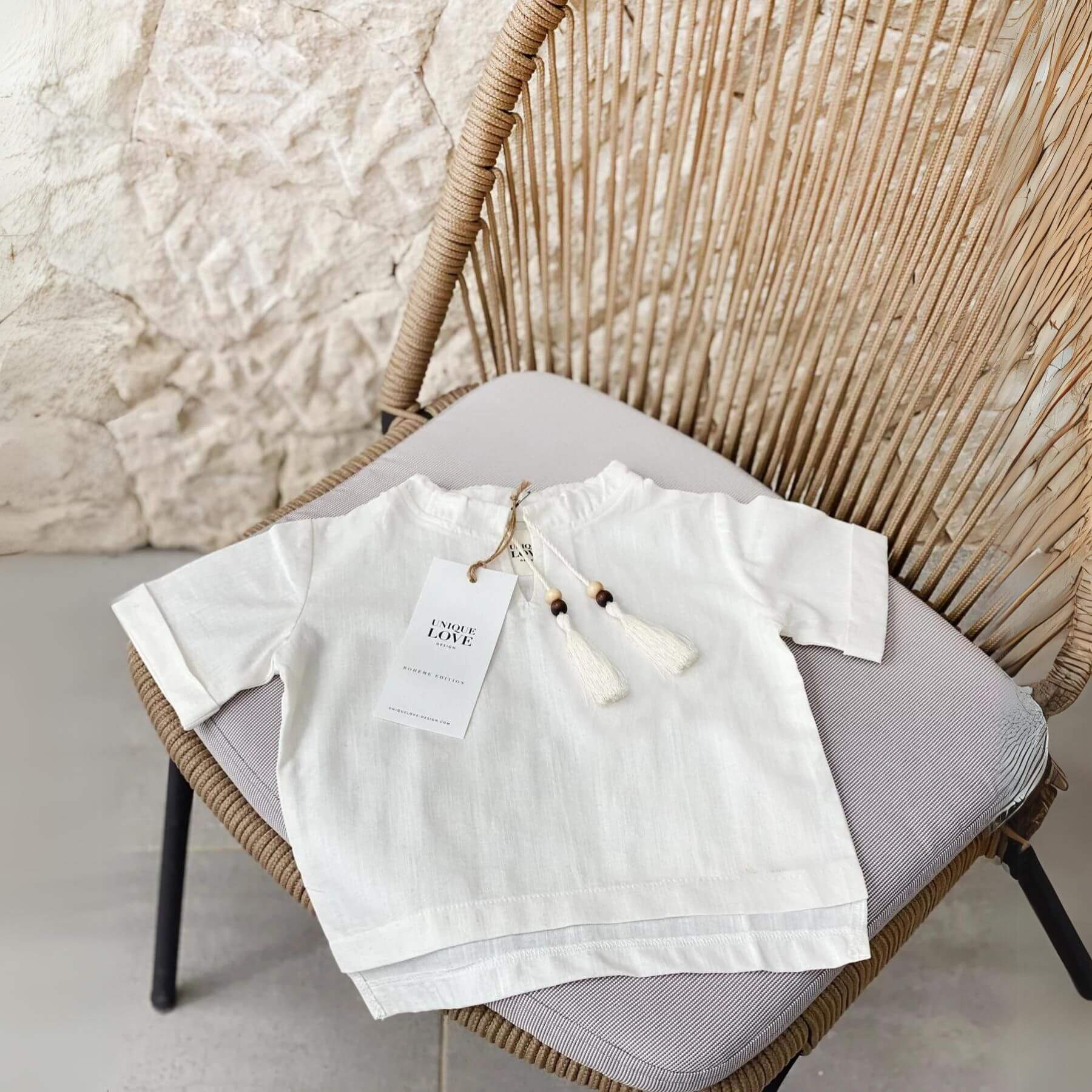 Unique Love Design Boheme Linen Shirt White