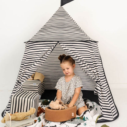 Girl playing toys in Toki Kids Bold Stripe Play Tent