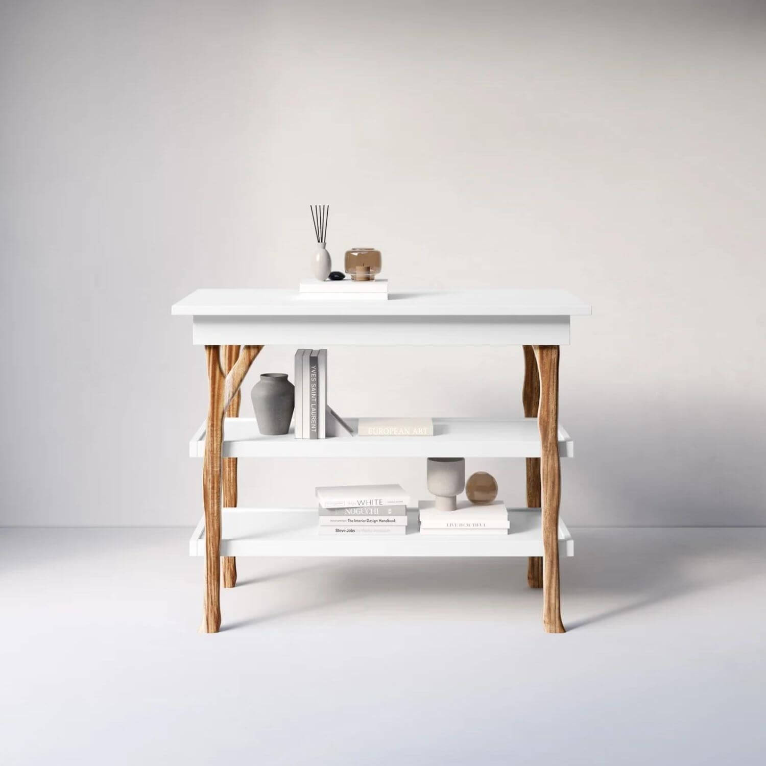 Milk Street Branch Open Shelf Changing Table Acacia with Snow